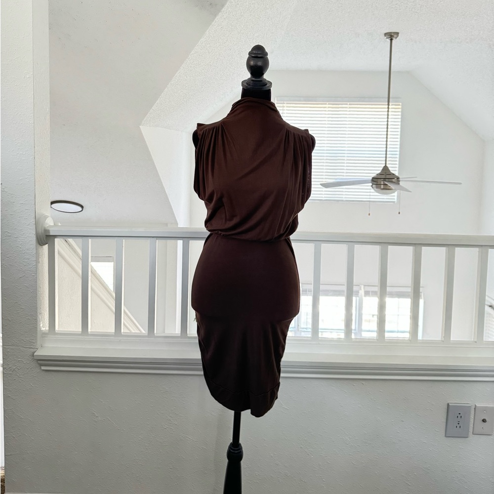 Arden B mock neck mini dress with open back
